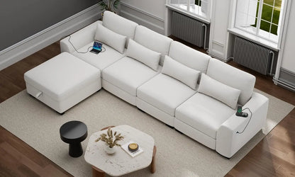 Modular Sectional Couches for Living Room - Convertible L Shaped Couch Beige 4 Seater Living Room Furniture Set - Sofa