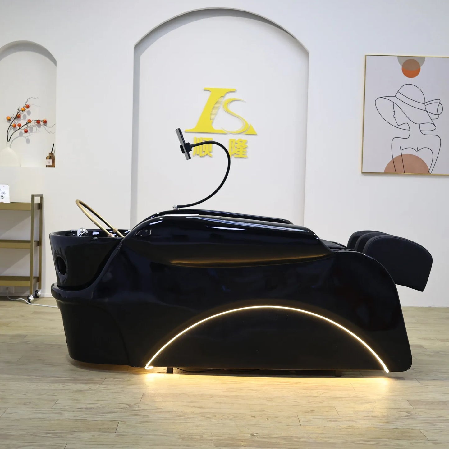 Luxuriöses automatisches Massage-Shampoo-Bett mit ergonomischem Design, LED-Lichtleiste, ideal zum Haarewaschen und Entspannen im Salon