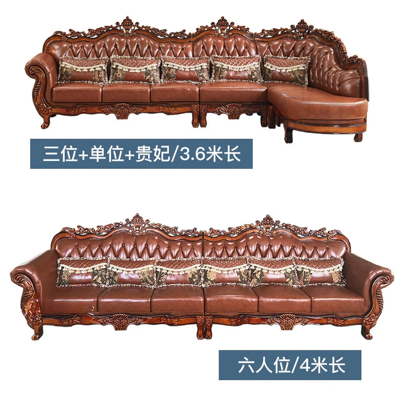 European leather corner high-end left and right concubines American solid wood  living room L-shaped combination sofa