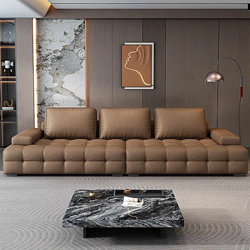 Modern Minimalistisches neues Leder Wohnzimmer Lawrence Italienisches leichtes Luxus gerades L-förmiges modulares Faules Weiches Tatami Lounge Sofa