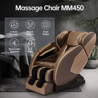 Beheizter Ganzkörper-Massagesessel mit Schwerelosigkeitsfunktion, Braun und Gold