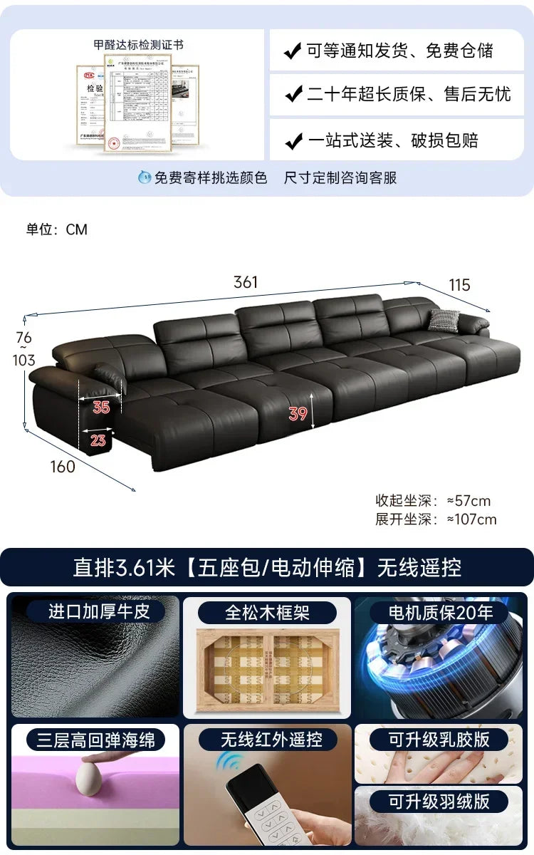 Genuine Leather Black Sofa Recliner Sectional Sleep Luxury Designer Sofa Daybed Modern Divano Soggiorno Couches Furniture