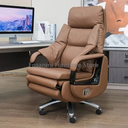 Elektrischer bequemer Bürostuhl für Chefs und Führungskräfte aus Leder, Liegestuhl, weiche Heimbürostühle, ergonomischer Gaming-Schreibtisch-Drehstuhl