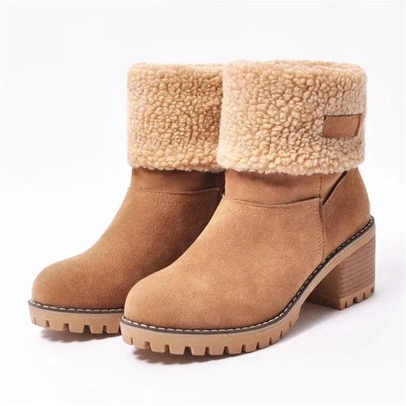 Women's Winter Fur Snow Ankle Boots – Warm Plush High Heel Boots for Cold Weather