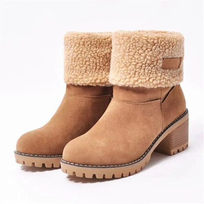 Women's Winter Fur Snow Ankle Boots – Warm Plush High Heel Boots for Cold Weather