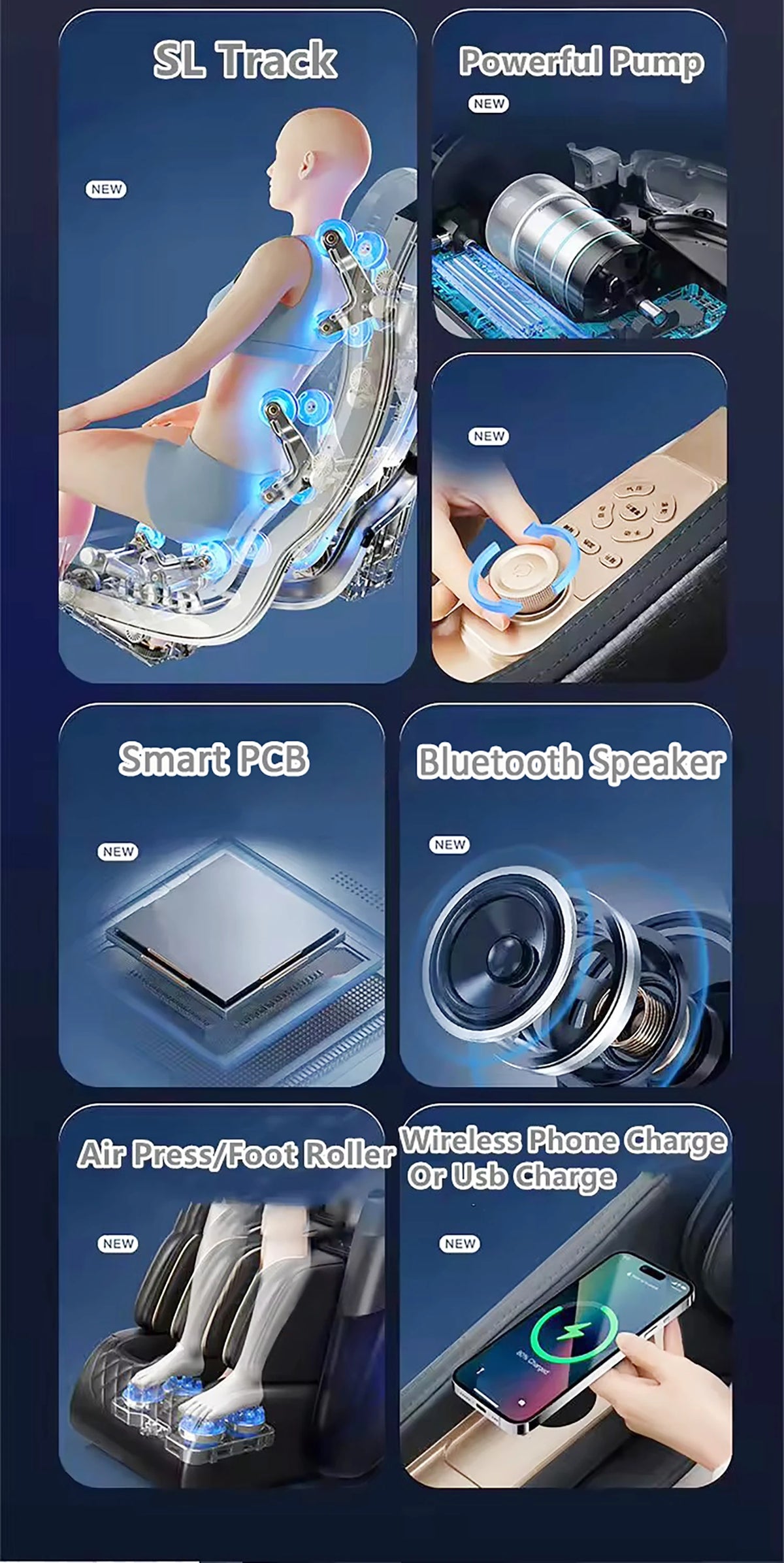 Luxus-Massagesessel Zero Gravity Ganzkörper-Airbag SL-Track Heizung Bluetooth-Musik AI-Sprache Bürostuhl 3 Jahre Garantie
