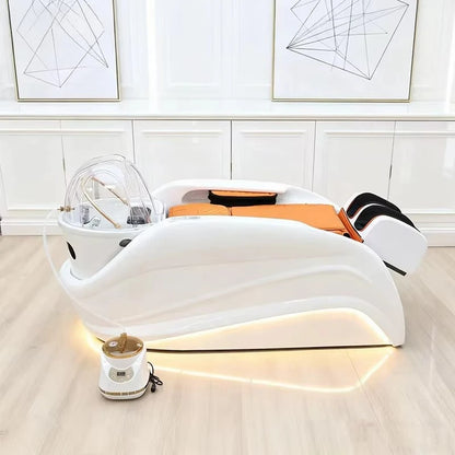 Hersteller liefert Head Spa Bett Haar-Shampoo-Stuhl LED-Licht elektrische Massage Shampoo-Stuhl mit Kopf-Physiotherapie-Shampoo