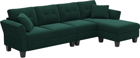 L-förmiges Sofa 4-Sitzer Sofa mit Récamiere L-förmige Sofas Umwandelbares Sektionssofa (Dunkelgrün, L-förmiges Sofa)