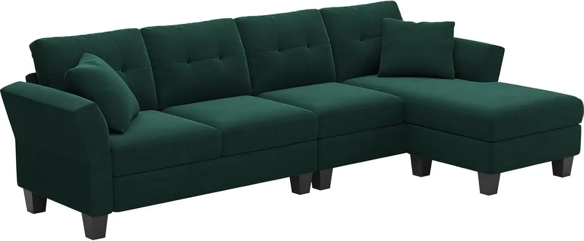 L-förmiges Sofa 4-Sitzer Sofa mit Récamiere L-förmige Sofas Umwandelbares Sektionssofa (Dunkelgrün, L-förmiges Sofa)