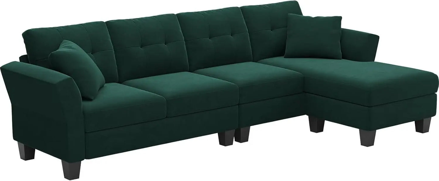 L-förmiges Sofa 4-Sitzer Sofa mit Récamiere L-förmige Sofas Umwandelbares Sektionssofa (Dunkelgrün, L-förmiges Sofa)