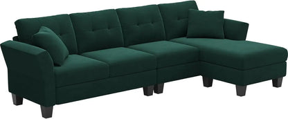 L-förmiges Sofa 4-Sitzer Sofa mit Récamiere L-förmige Sofas Umwandelbares Sektionssofa (Dunkelgrün, L-förmiges Sofa)