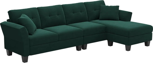 L-förmiges Sofa 4-Sitzer Sofa mit Récamiere L-förmige Sofas Umwandelbares Sektionssofa (Dunkelgrün, L-förmiges Sofa)
