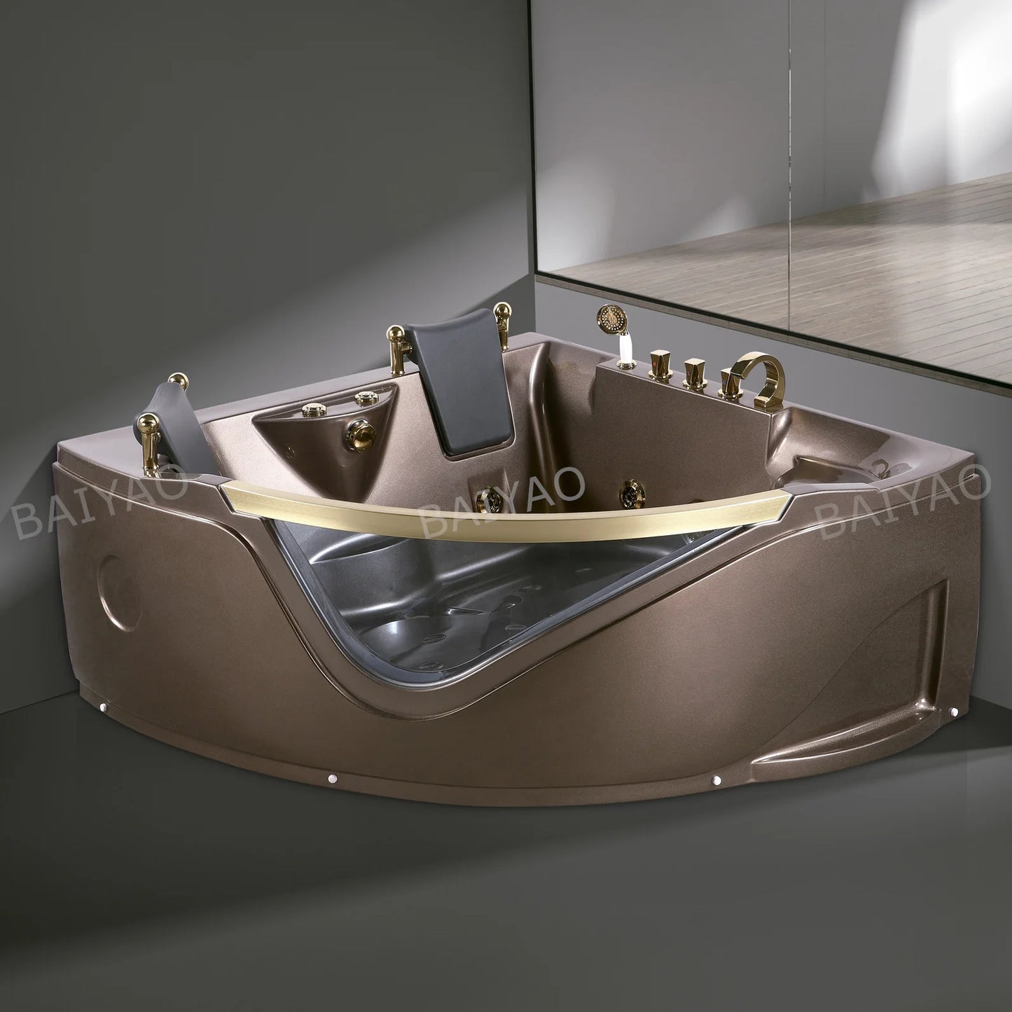 Premium Triangular Acrylic 2-Person Massage Bathtub With Enhanced Hydrotherapy Jets And Chromotherapy Lighting