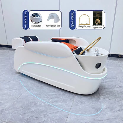White color Water Circulation Electric Massage barbershop Shampoo Bed for Hair Wash