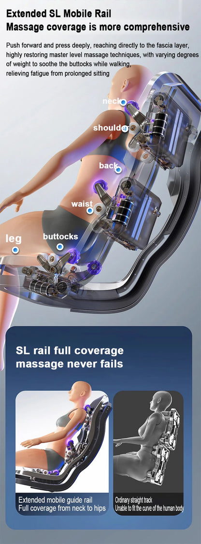 Ergonomischer Zero-Gravity-Massagesessel, Shiatsu-Technologie, Ganzkörper-Airbags, Fußrollen, Wadenkneten, Bluetooth, Wohnkomfort