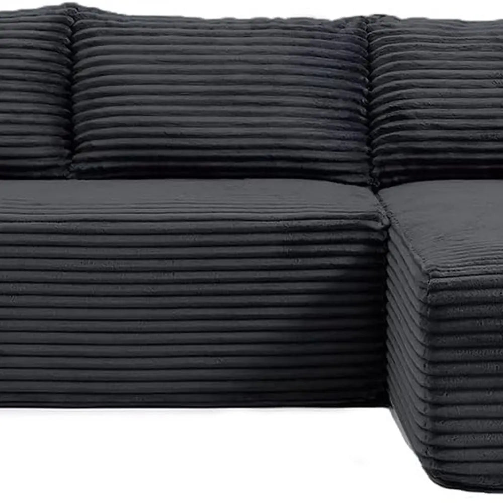 Modernes 108 L-förmiges Ecksofa, tiefes Wolkensofa, Cordstoff, Schwarz, Recamiere rechts, Wohnzimmermöbel, keine Montage