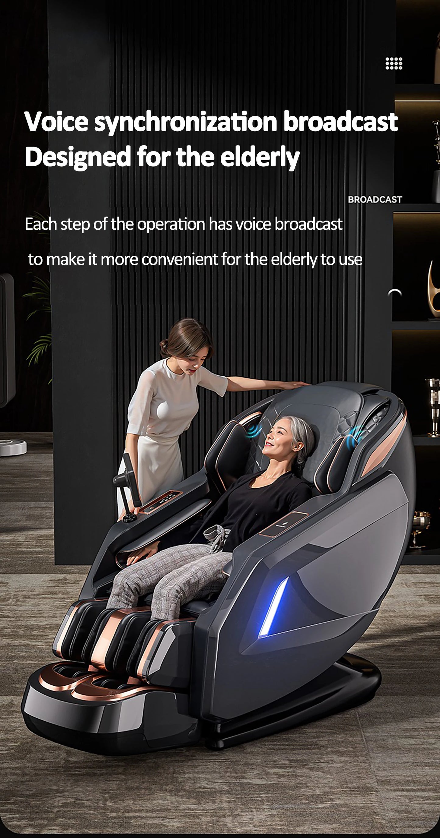 Luxuriöser elektrischer 4D-Massagesessel Zero Gravity SL-Track & Wärmetherapie Ganzkörper-Airbag Yoga Stretching Shiatsu-Liegesessel Massage