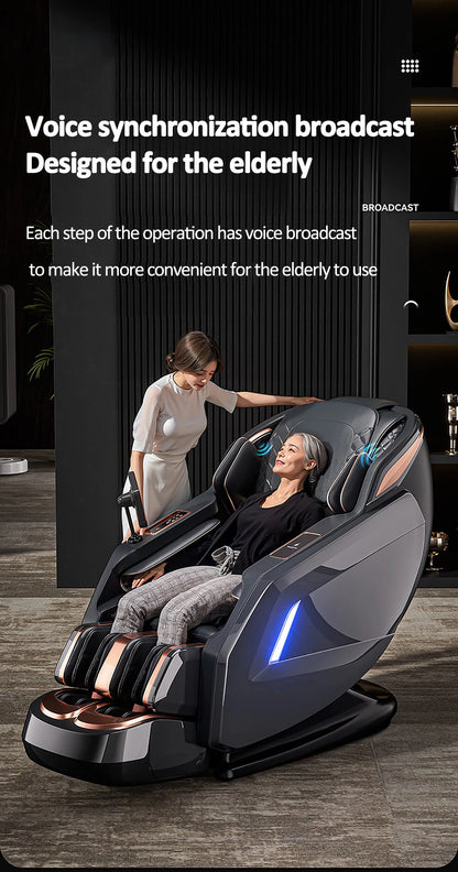 Luxuriöser elektrischer 4D-Massagesessel Zero Gravity SL-Track & Wärmetherapie Ganzkörper-Airbag Yoga Stretching Shiatsu-Liegesessel Massage