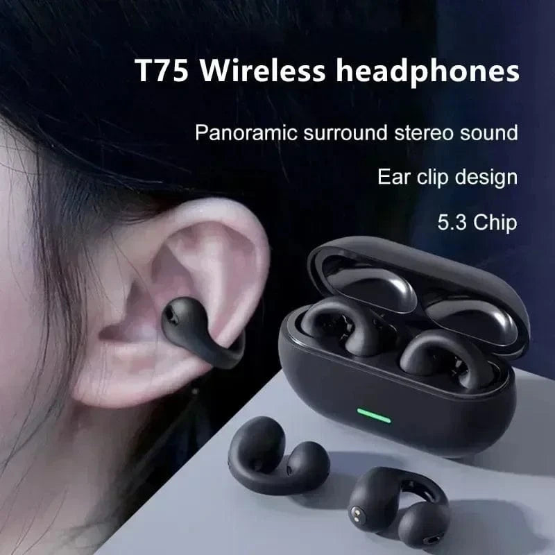 T75 Bone Conduction Bluetooth 5.3 Wireless Headphones – HiFi Sound, Waterproof TWS Sports Earphones