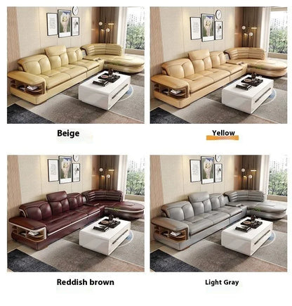 Luxuriöse L-förmige Sektionssofas aus echtem Leder mit USB- und Bluetooth-Lautsprecher – MINGDIBAO Wohnzimmer Italienische Ledersofas