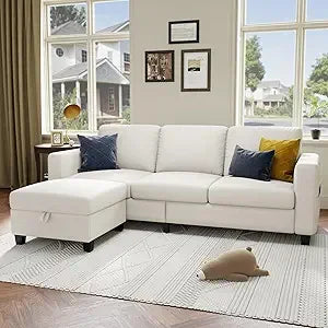 78 L-förmiges beigefarbenes Leinen-Haustierfreundliches modulares 3-Sitzer-Schlafsofa für das Wohnzimmer