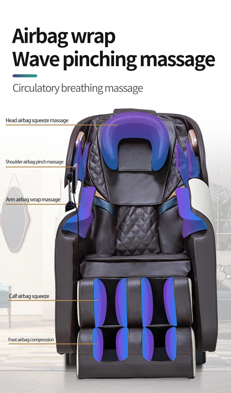 4D Ganzkörper-Massagesessel Zero Gravity Shiatsu-Massagesessel Bluetooth-Lautsprecher, Airbags, Heizung und Fußmassage