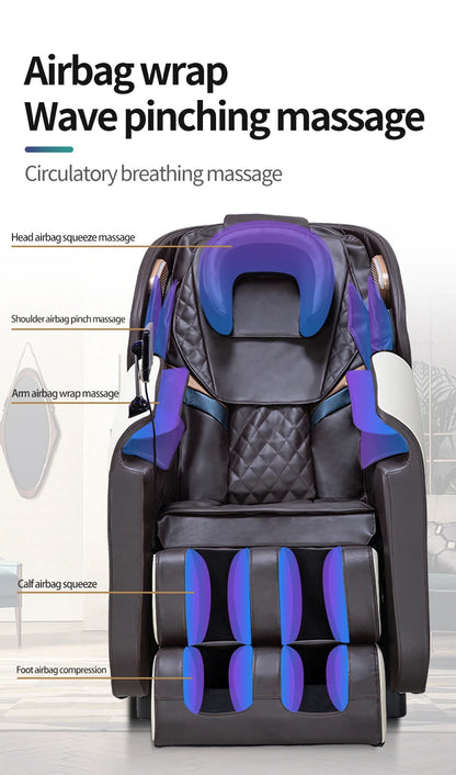 4D Ganzkörper-Massagesessel Zero Gravity Shiatsu-Massagesessel Bluetooth-Lautsprecher, Airbags, Heizung und Fußmassage