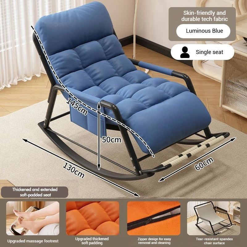 Living Room Reclining Rocking Chair Soft Removable Cushion Lounge Chair with Foldable Footrest Modern Home Office Relaxing Chair