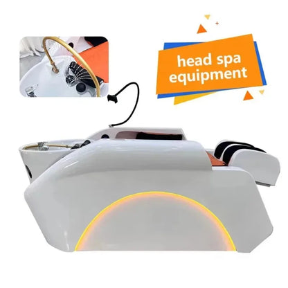 2025 Neuestes Head-Spa-Shampoo-Bett mit Dampf-Nachttisch und Waschbecken im Wohnzimmer, elektrisches Shampoo-Bett mit Rückenlehne und zwei Wasserhähnen