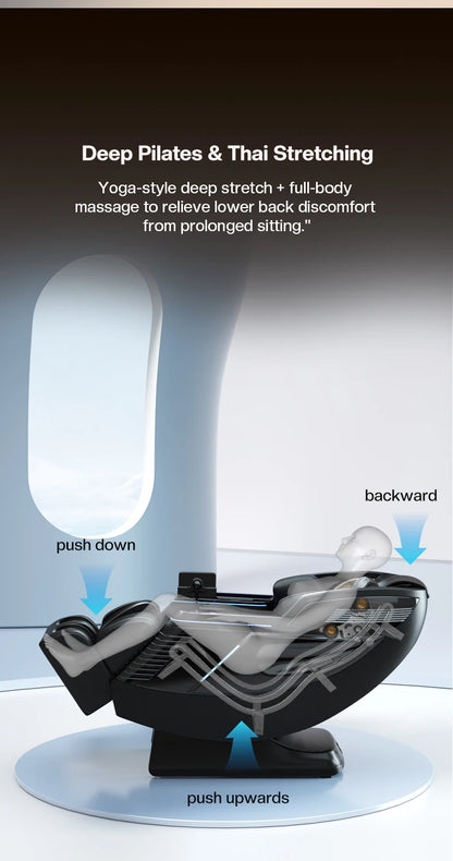 2024 Beliebtester 3D Zero-Gravity Luxus Modern Smart Luftdruck Heizung Shiatsu Leder Massagesessel mit Fußbein Bluetooth