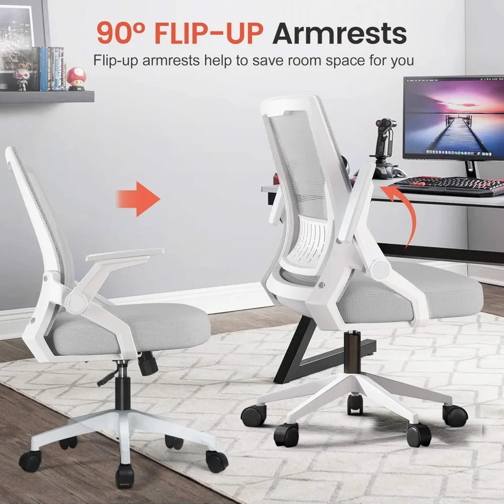 Ergonomic Office Chair with Flip-up Armrests, Breathable Mesh Back, Lumbar Support, Wide Seat for Home and Gaming