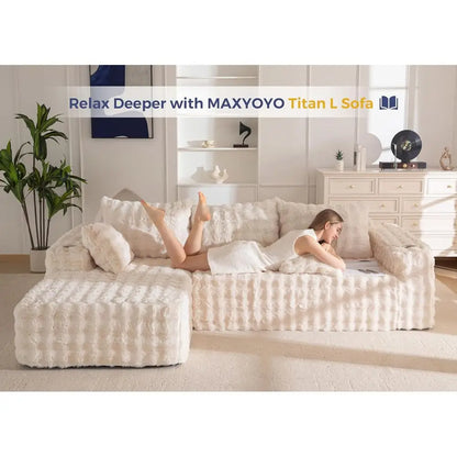 L-Shaped 104 Sectional Sofa, Modern Living Room Couch, Sleeper with Deep Seat, No Assembly,