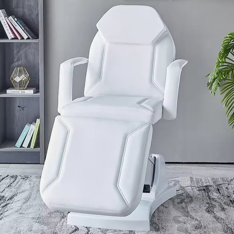 Eyelash Extension Bed Electric Multi-Functional Standing Ivory White PU Leather 3-Motor Electric Massage Bed Beauty Tattoo Bed