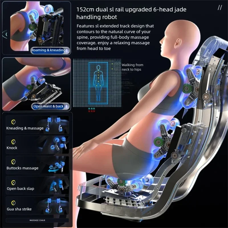 4D Mechanismus Massagesessel Tiefe Thai-Dehnung LCD Touchscreen Wadenrolle Airbag Kompression Kneten Schwerelosigkeit Entspannung