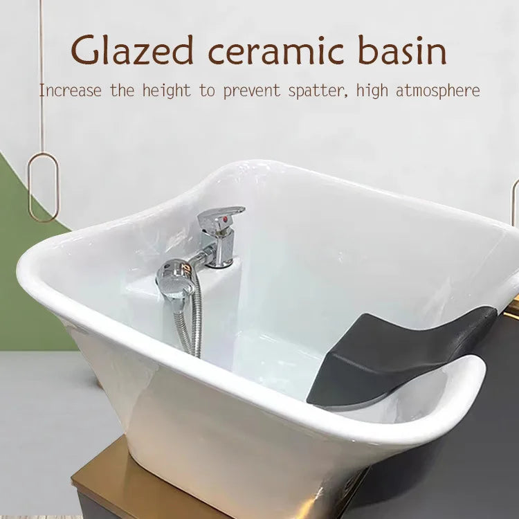 Popular Flush Bed Barber Shop Semi-Reclining Deep Ceramic Basin Hair Salon Massage