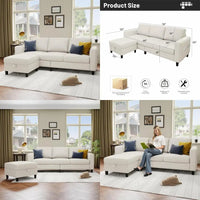 78 L-förmiges beigefarbenes Leinen-Haustierfreundliches modulares 3-Sitzer-Schlafsofa für das Wohnzimmer