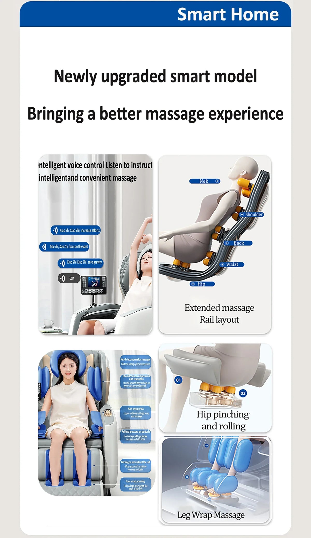 Luxus-Elektro-Freizeit-Massagesessel Zero Gravity Intelligent Ganzkörper-Multifunktions-Bluetooth-Musik-U-förmiges Kissen+Kurzbefehl