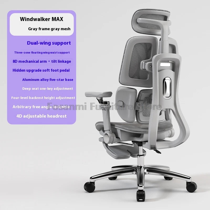 Multifunktionaler ergonomischer Mesh-Bürostuhl, verstellbarer Gaming-Computerstuhl mit Fußstütze, Premium-Heim-PC-Drehsessel