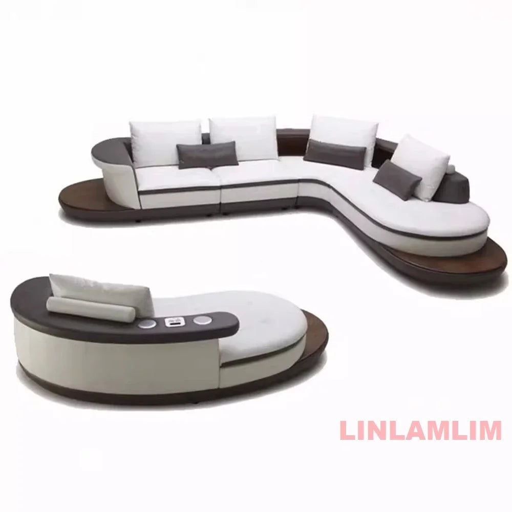 Modernes Luxus-Sofa-Set aus echtem Leder mit Lautsprecher und USB, U-förmiges Wohnzimmersofa mit Ablageregalen