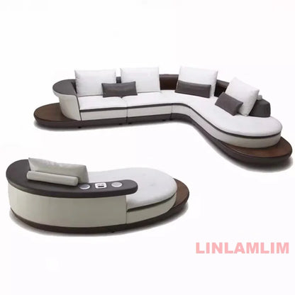 Modernes Luxus-Sofa-Set aus echtem Leder mit Lautsprecher und USB, U-förmiges Wohnzimmersofa mit Ablageregalen