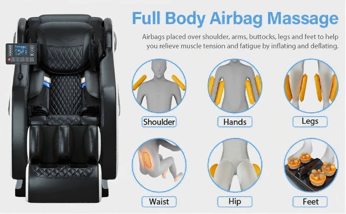 4D-Zero-Gravity-Massagesessel, automatische Heizfunktion, Bluetooth-Musik, Airbag und Shiatsu-Liegefunktion
