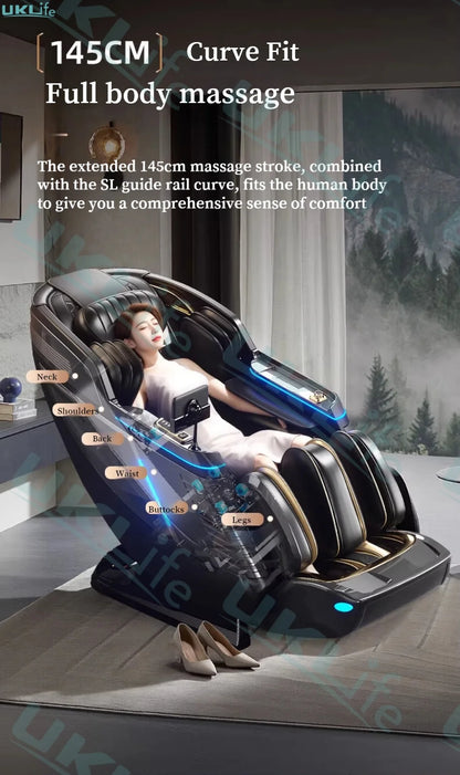 Neuer Dual Core Massagesessel 2025 Fortschrittlicher 4D Zero Gravity Body Scan Ganzkörper-Airbag Shiatsu Rücken- und Fußrollen-Liegesessel für Zuhause