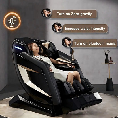 2025 4D-Massagesessel Ganzkörper-Massagesessel mit Schwerelosigkeit, verlängerter Fußstütze, SL-Schiene, Yoga-Stretch, Fußrollen und Heizung