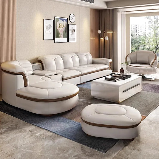 Luxuriöse L-förmige Sofagarnituren aus echtem Leder mit USB-Anschluss, Bluetooth-Lautsprecher - Linlamlim Wohnzimmer Sofas aus italienischem Leder