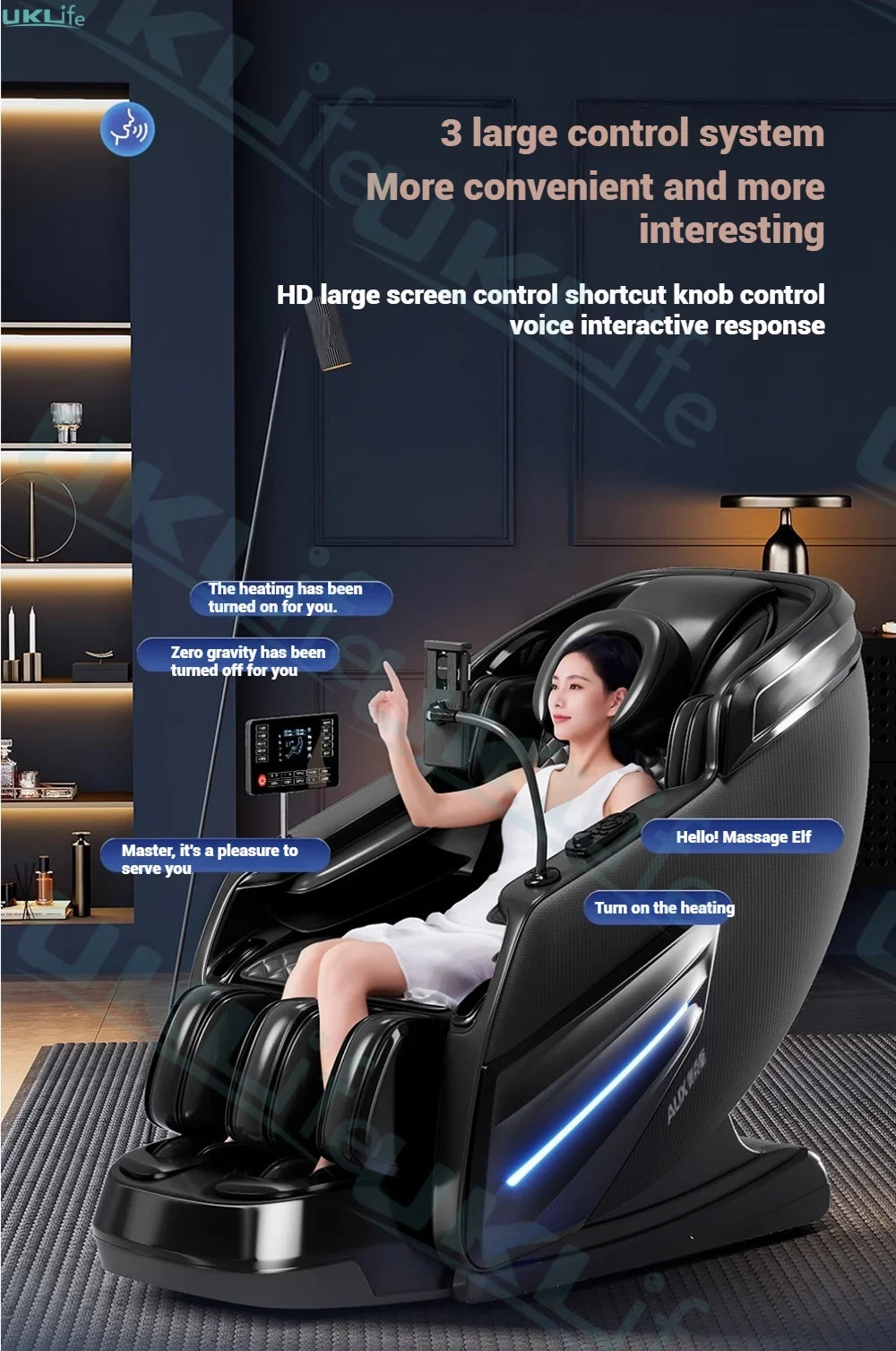 2025 Upgrade 6D Jade-Rollen-Massagesessel mit KI-Sprachsteuerung, automatischem Körperscan, Thai-Stretching & Handyhalter – Schwerelosigkeit F