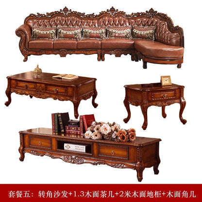 European leather corner high-end left and right concubines American solid wood  living room L-shaped combination sofa