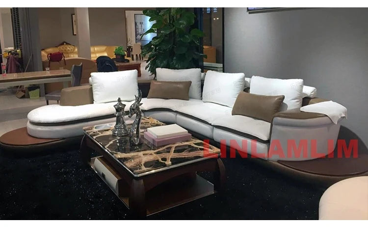 Modernes Luxus-Sofa-Set aus echtem Leder mit Lautsprecher und USB, U-förmiges Wohnzimmersofa mit Ablageregalen