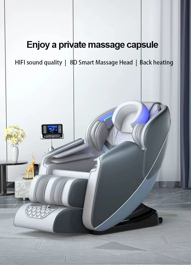 Luxuriöser Smart-Massagesessel Ganzkörper-Leder-Liegesessel 8D 3D Zero Gravity Shiatsu Elektrisch für Beine, Nacken, Füße