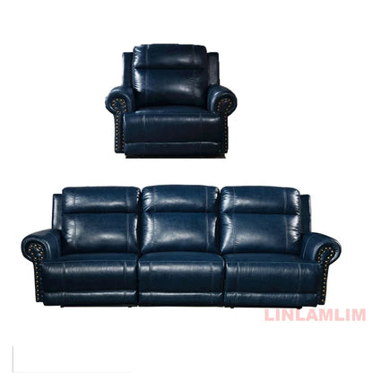 MINGDIBAO Luxuriöses Sofa-Set aus echtem Leder mit elektrischer Relaxfunktion, L-förmige elektrische Relax-Couch mit Nagelverzierung, Heimkinositz