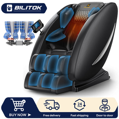 Massagesessel mit Zero-Gravity-Funktion, Ganzkörper-Massagesessel mit Heizung, Bluetooth-Lautsprecher, Airbags, Fußroller